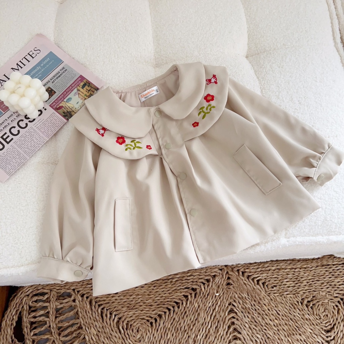 Bg804 - áo mangto cổ thêu bé gái