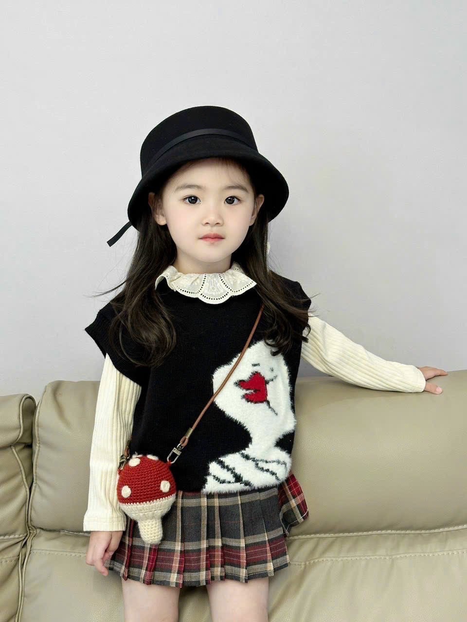 Bg807- sét 3 chi tiết gile đen cho bé