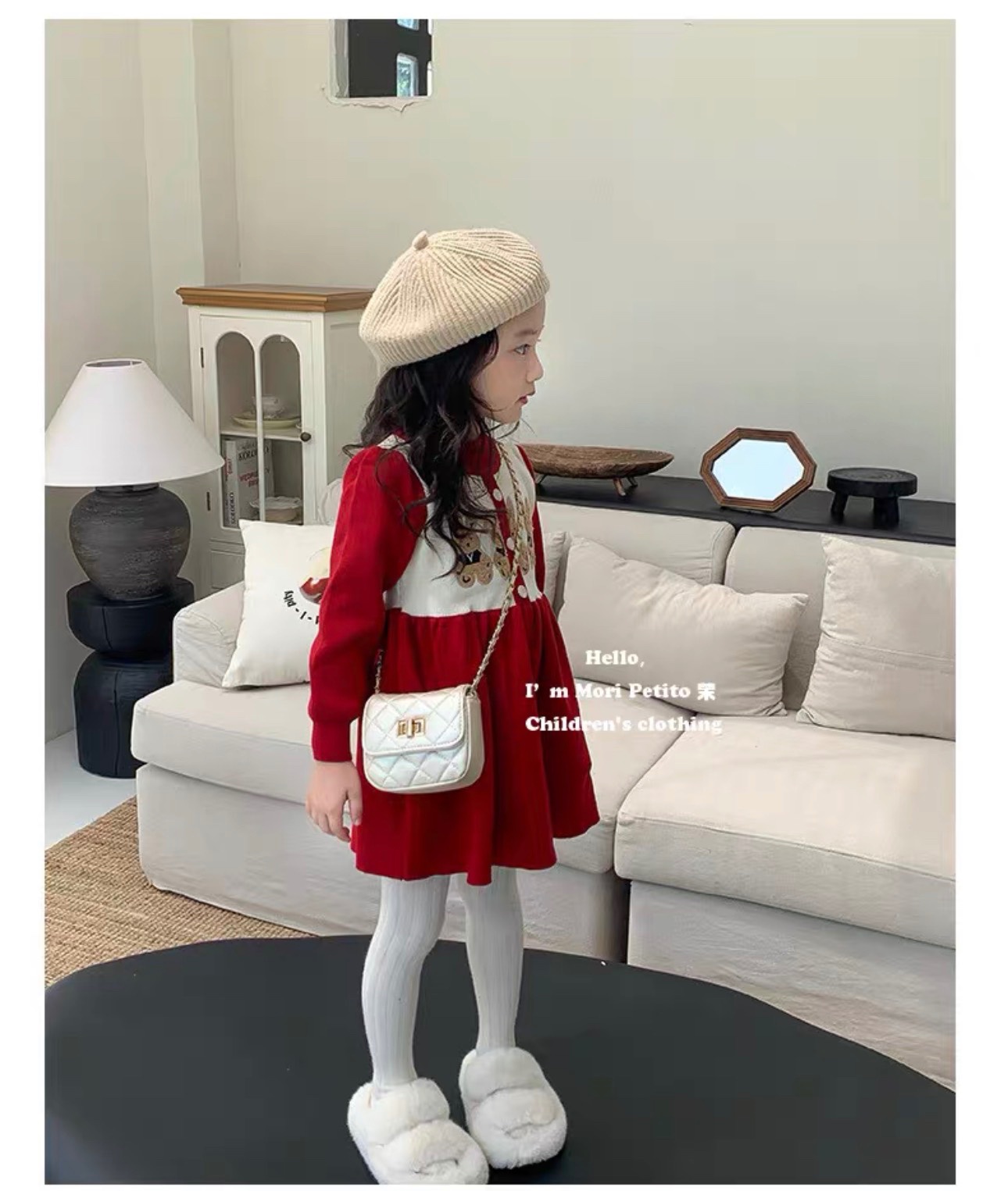 Bg809 váy tăm đỏ hình gấu cho bé