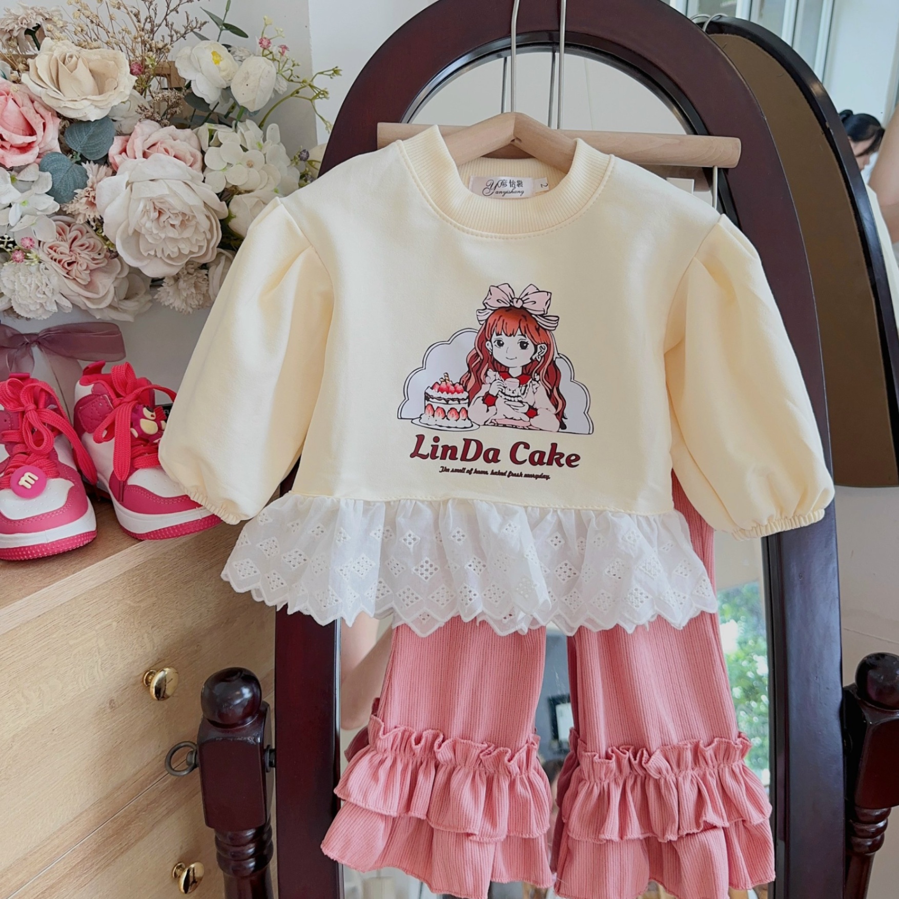 Bg817- sét áo linda cake quần tăm gấu bèo cho bé