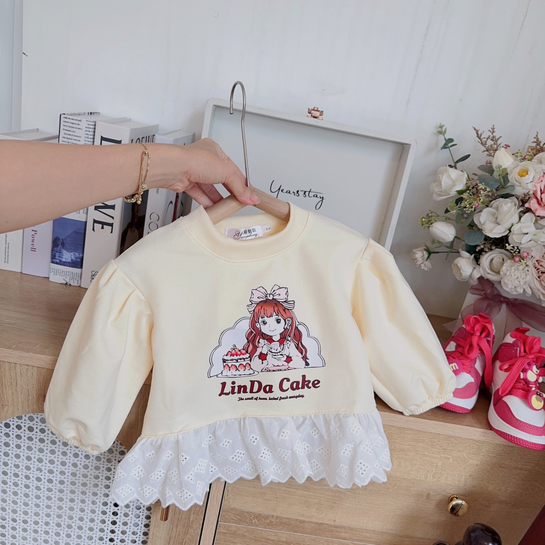 Bg817- sét áo linda cake quần tăm gấu bèo cho bé