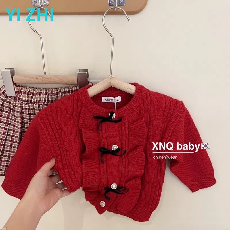 Bg818 bộ len đỏ cv caro cho bé
