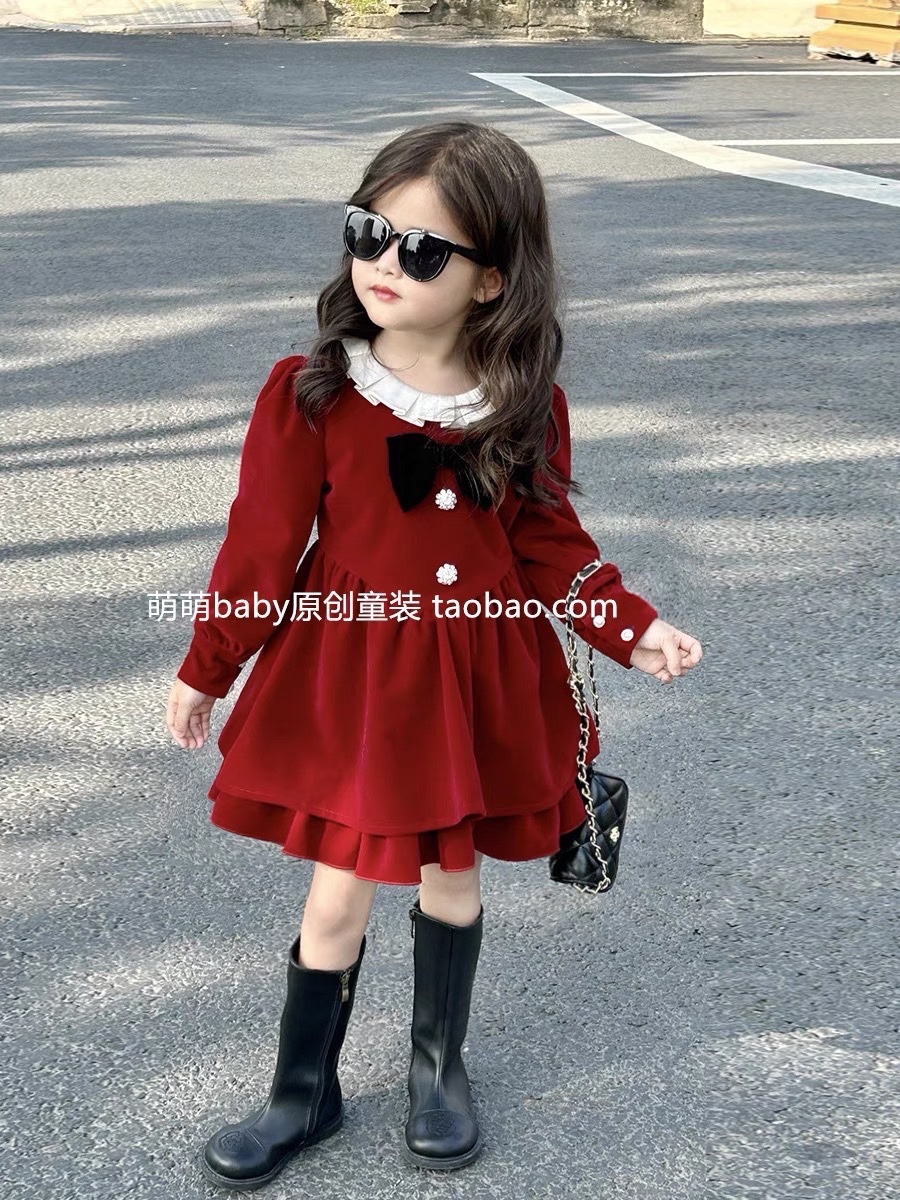 Bg826 - váy nhung đỏ 89  bé gái