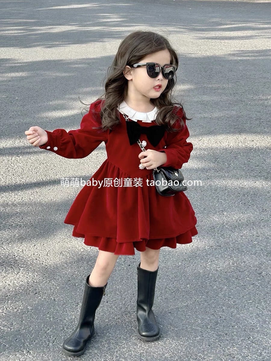 Bg826 - váy nhung đỏ 89  bé gái