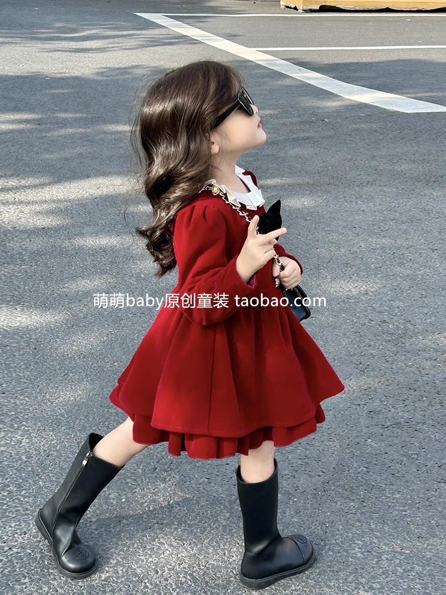 Bg826 - váy nhung đỏ 89  bé gái