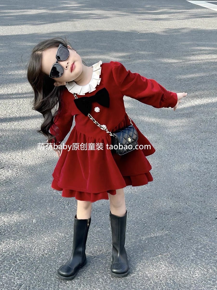 Bg826 - váy nhung đỏ 89  bé gái