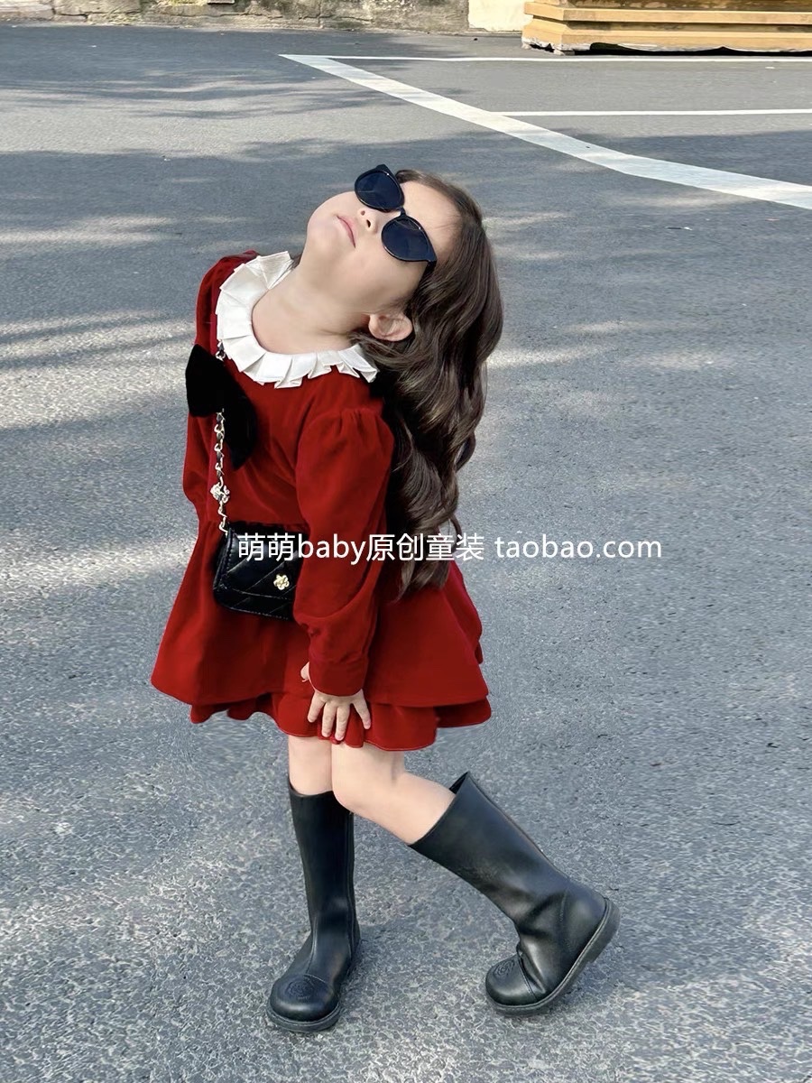 Bg826 - váy nhung đỏ 89  bé gái
