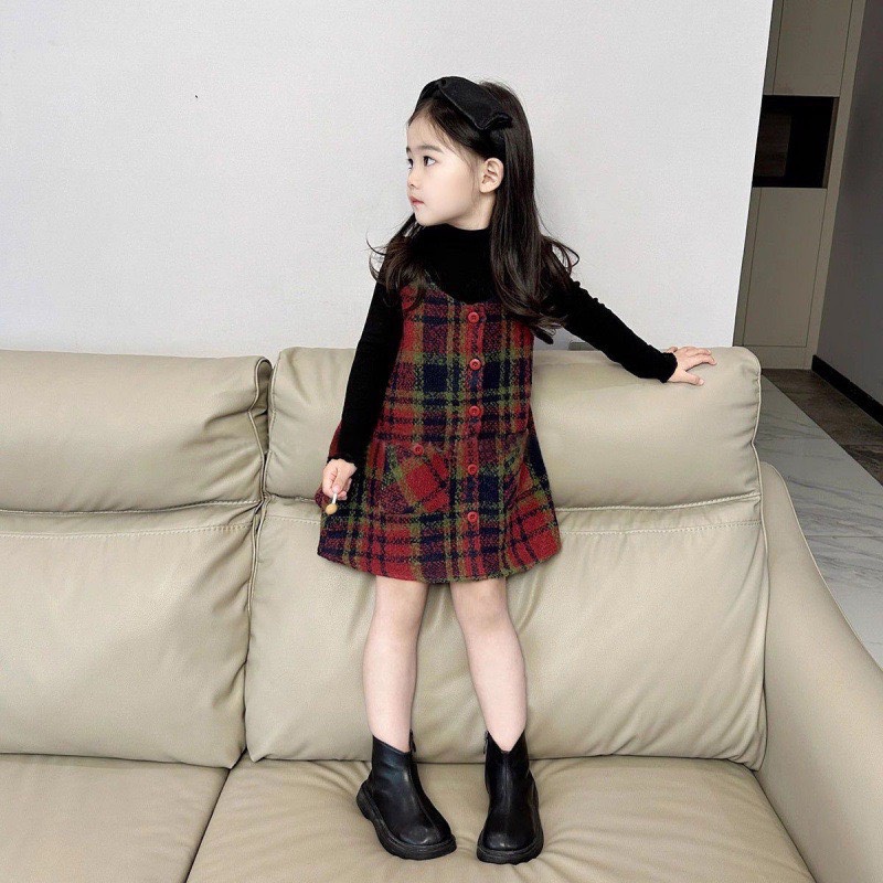 Bg831- sét váy dạ caro kèm áo cho bé