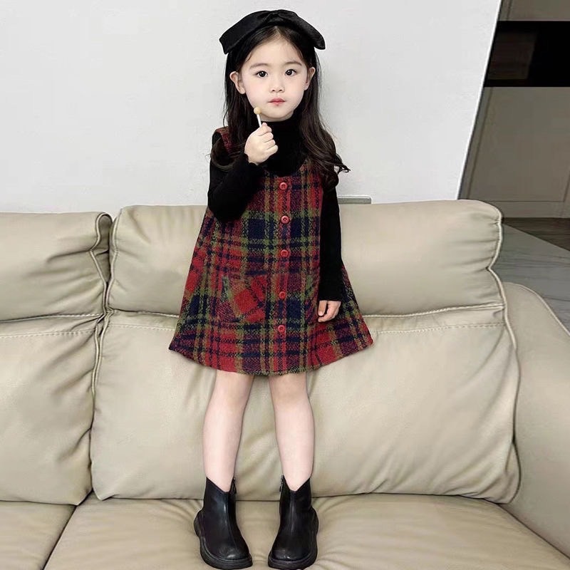 Bg831- sét váy dạ caro kèm áo cho bé