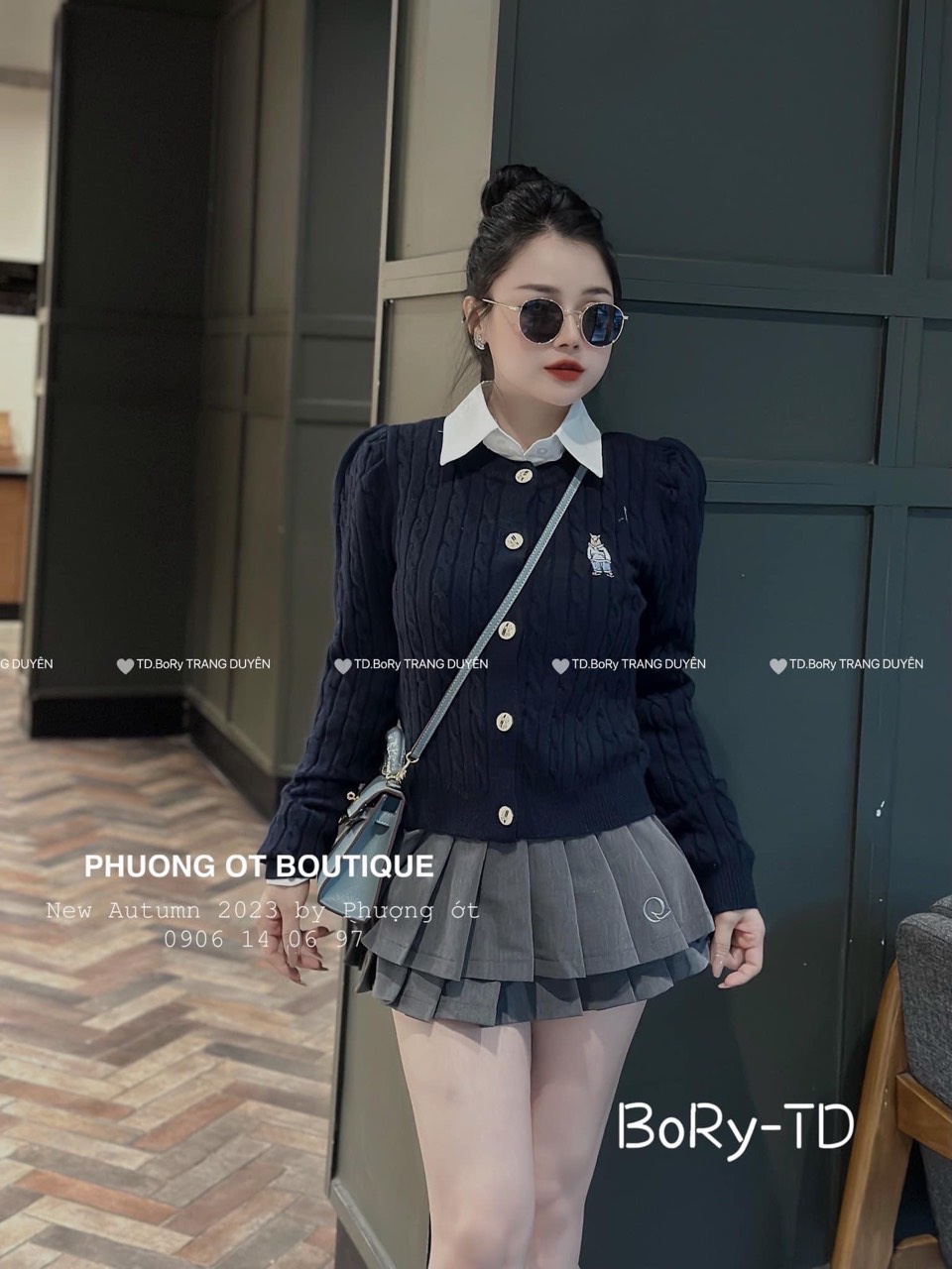 Bg839- sét áo len gấu cv xếp ly xám cho bé