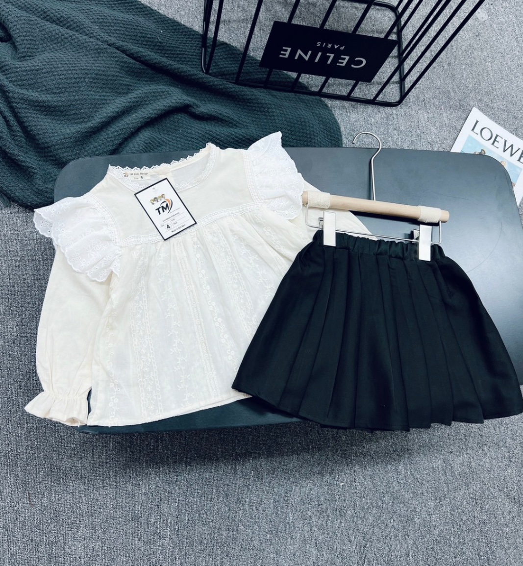 Bg841- sét áo babydoll cv đen tm cho bé