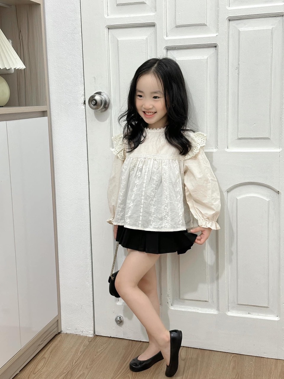 Bg841- sét áo babydoll cv đen tm cho bé