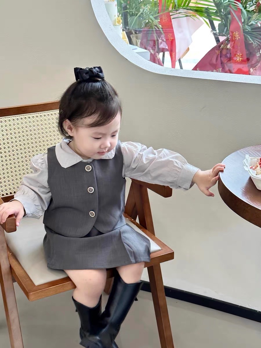 Bg848- sét 3 chi tiết gile sơ mi cổ sen tm cho bé