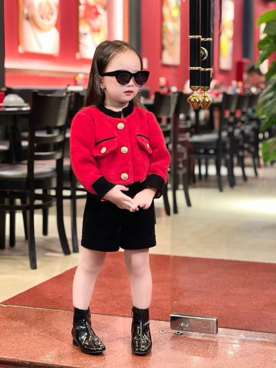 Bg855- áo dạ lông đỏ quần đen cho bé