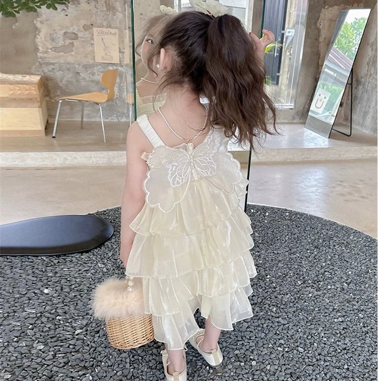 Váy 2 dây tơ bóng cánh bướm cho bé
