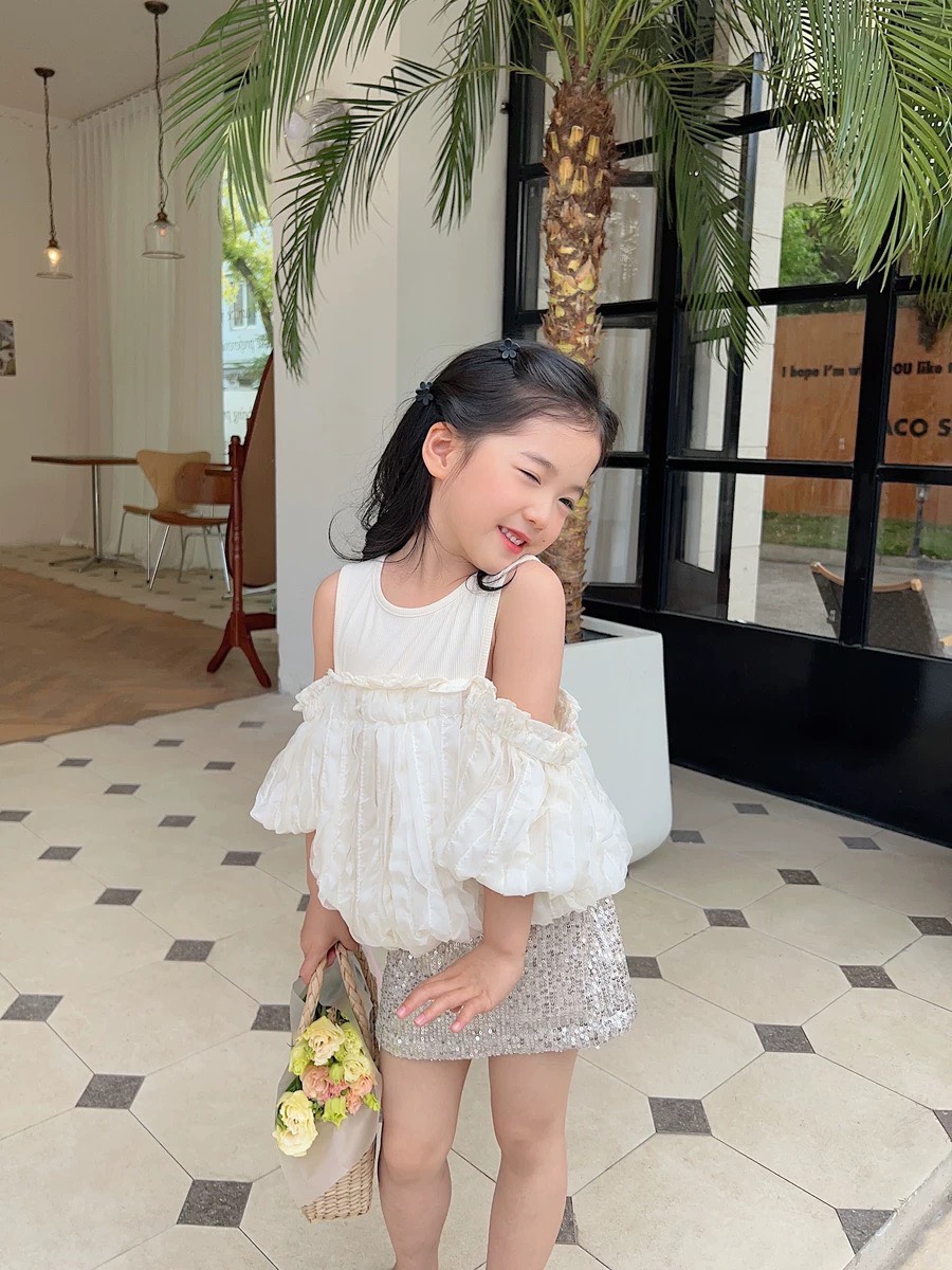 Sét áo bồng hở vai cv nhũ cho bé