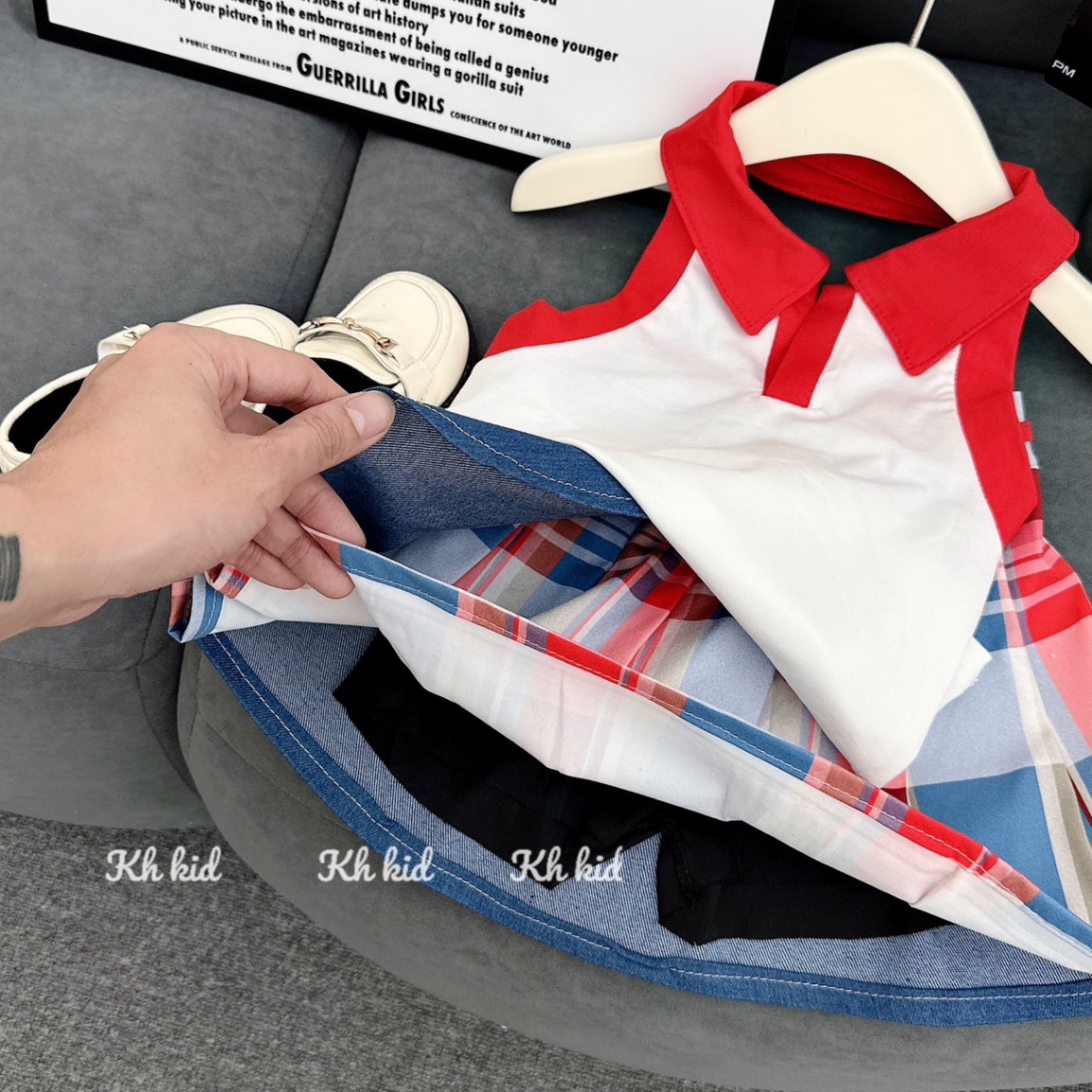 Sét áo kèm cv kẻ phối bò cho bé