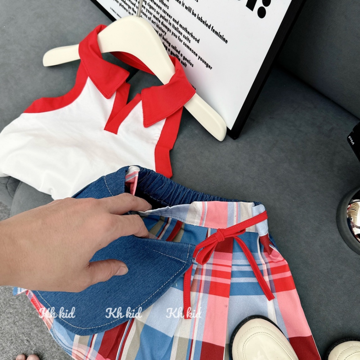 Sét áo kèm cv kẻ phối bò cho bé