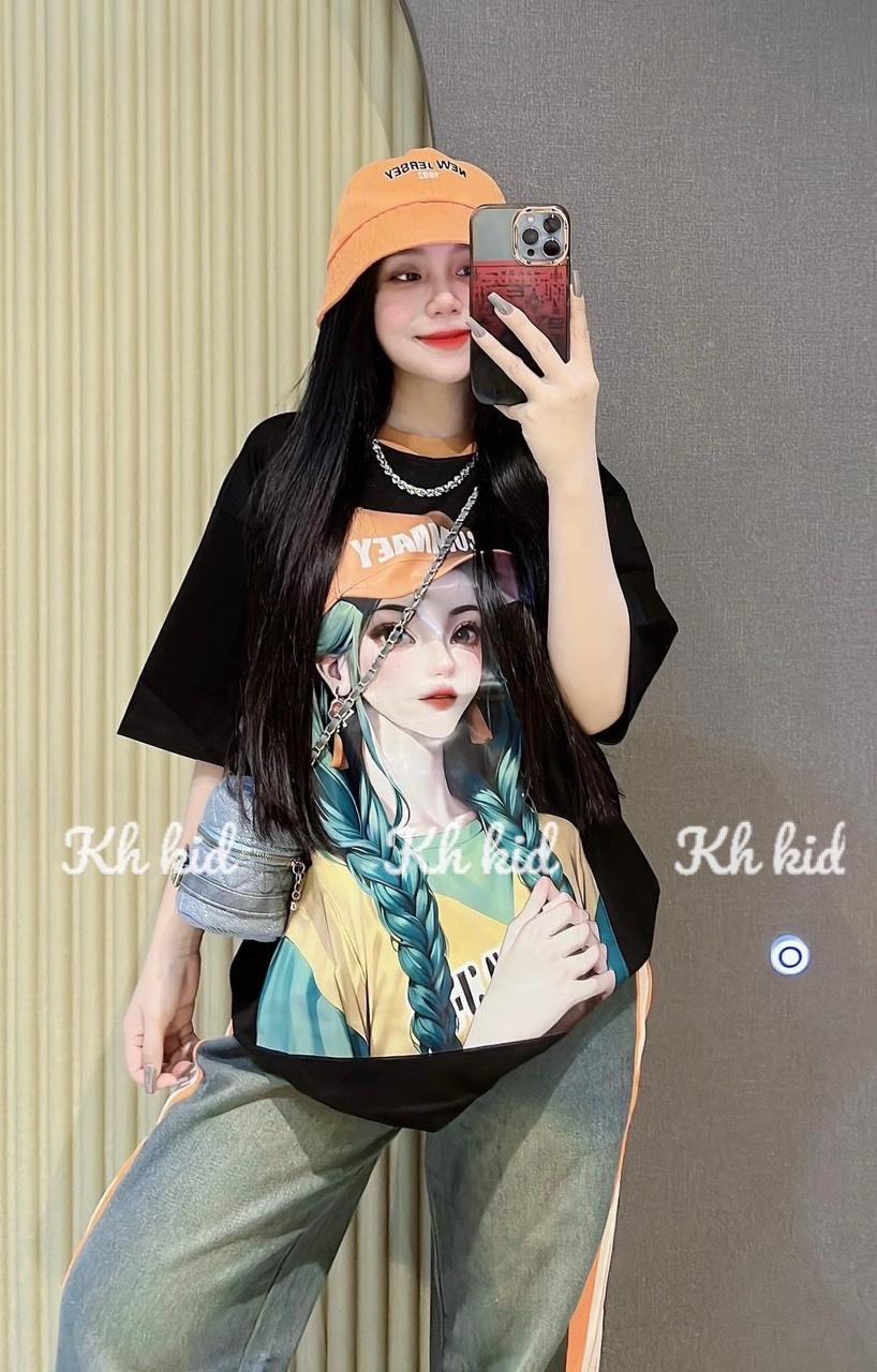 bộ áo coton cô gái quần bò cho bé