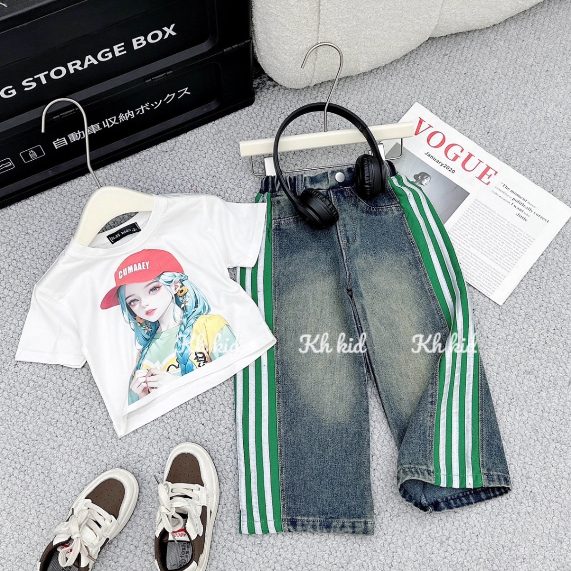 bộ áo coton cô gái quần bò cho bé