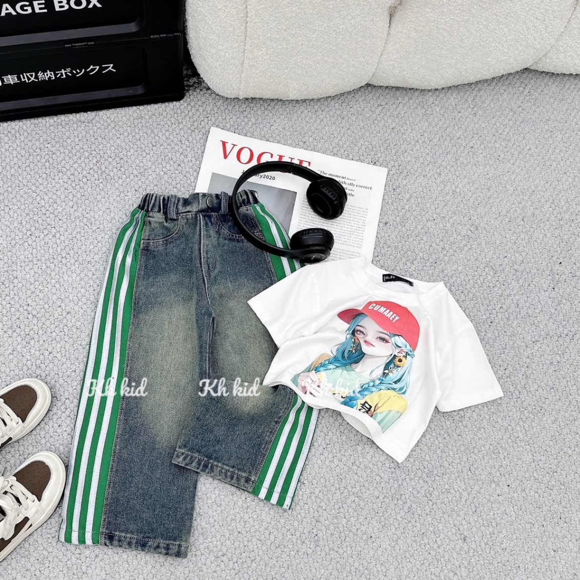 bộ áo coton cô gái quần bò cho bé