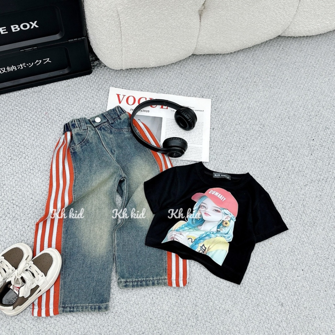 bộ áo coton cô gái quần bò cho bé