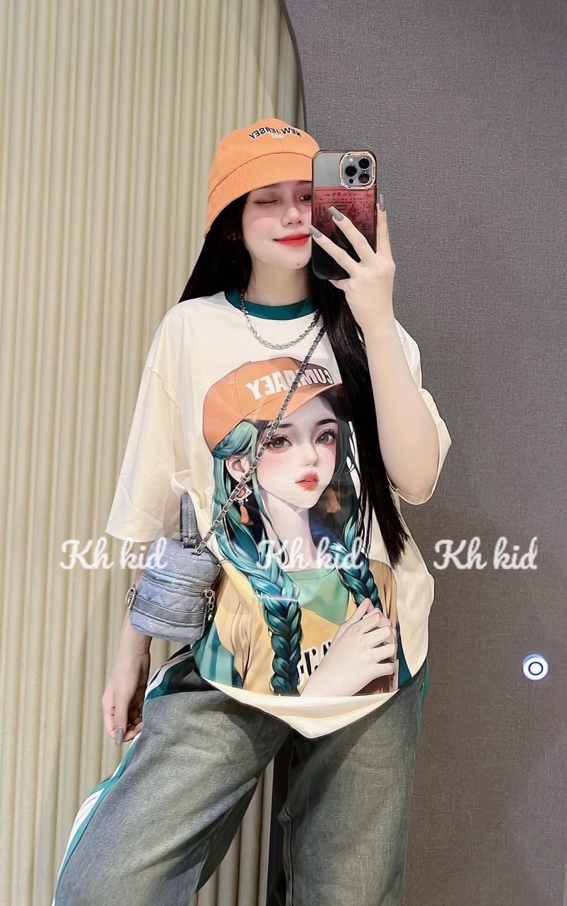bộ áo coton cô gái quần bò cho bé
