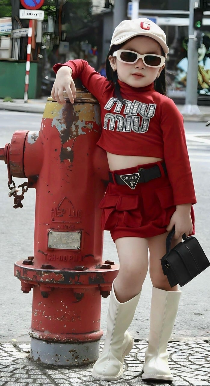 Sét miu đỏ croptop cv hộp kèm đai cho bé