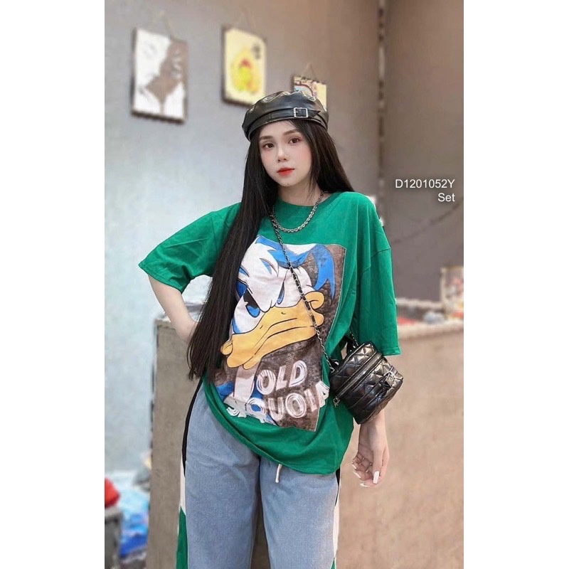 Bộ áo vịt donal xanh quần bò xuông cho bé