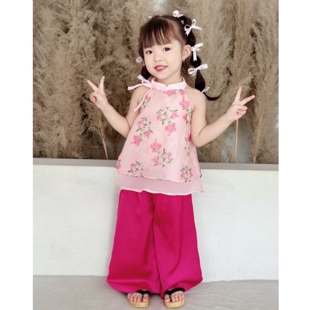 Sét bộ cổ yếm xanh hồng sn cho bé