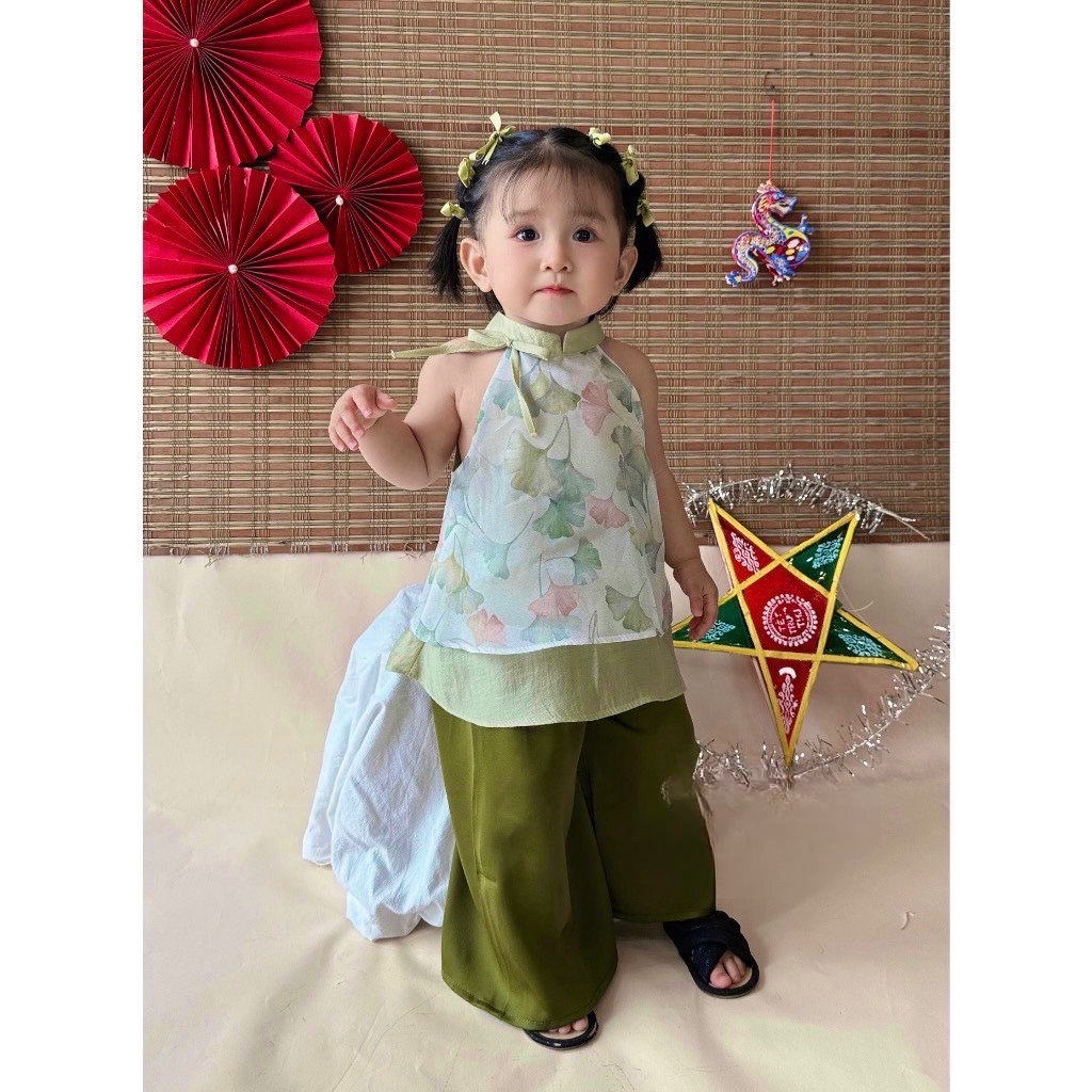 Sét bộ cổ yếm xanh hồng sn cho bé
