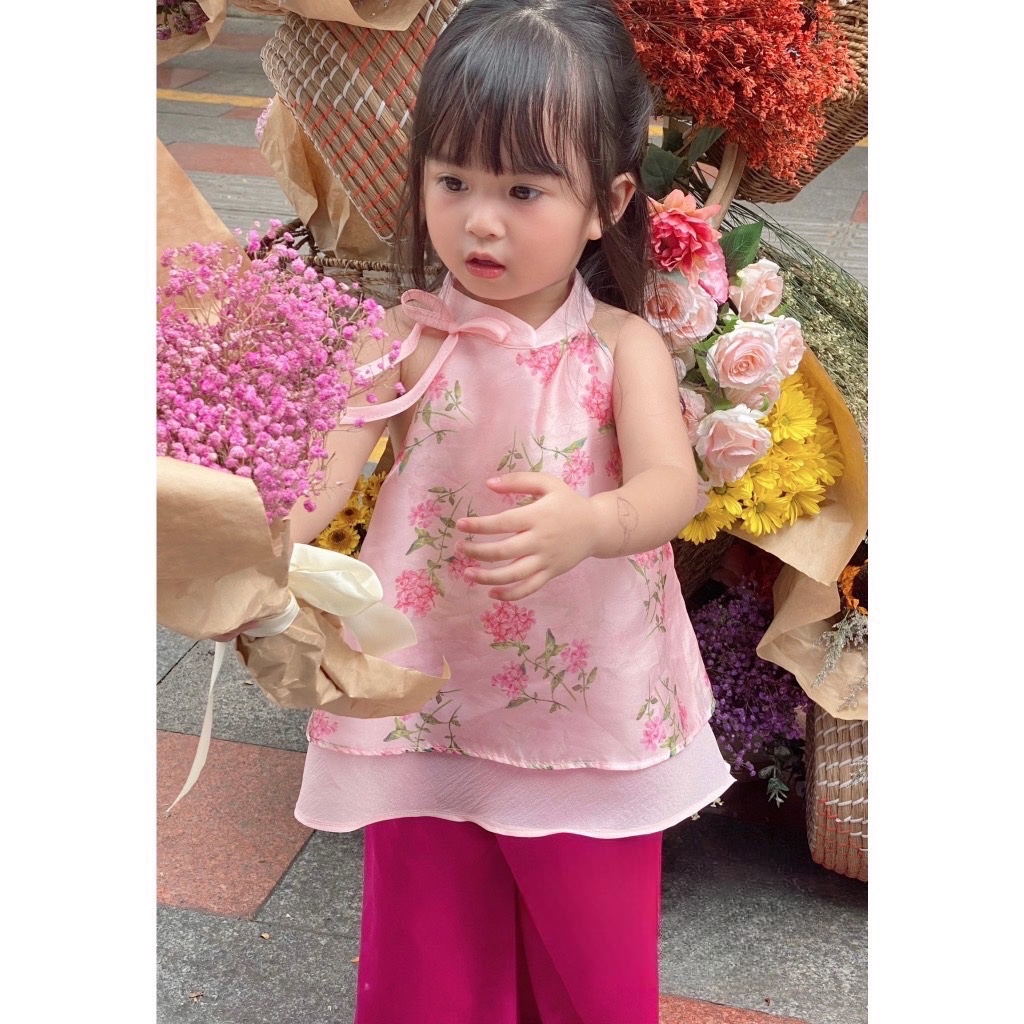 Sét bộ cổ yếm xanh hồng sn cho bé