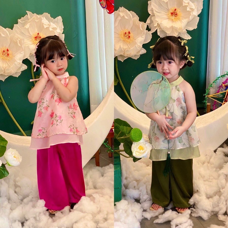 Sét bộ cổ yếm xanh hồng sn cho bé