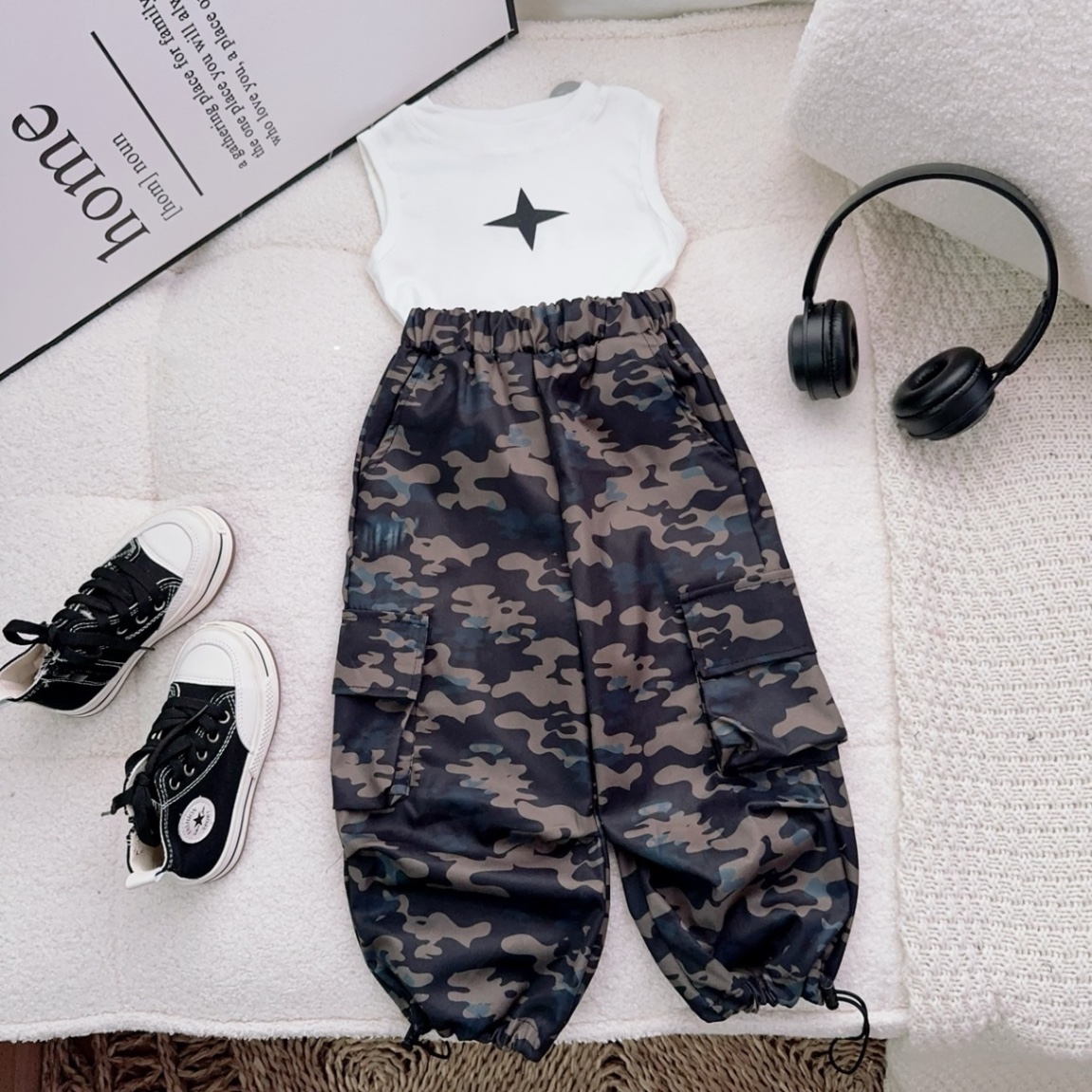 G43- áo tắng croptop quần hiphop rằn ri cho bé