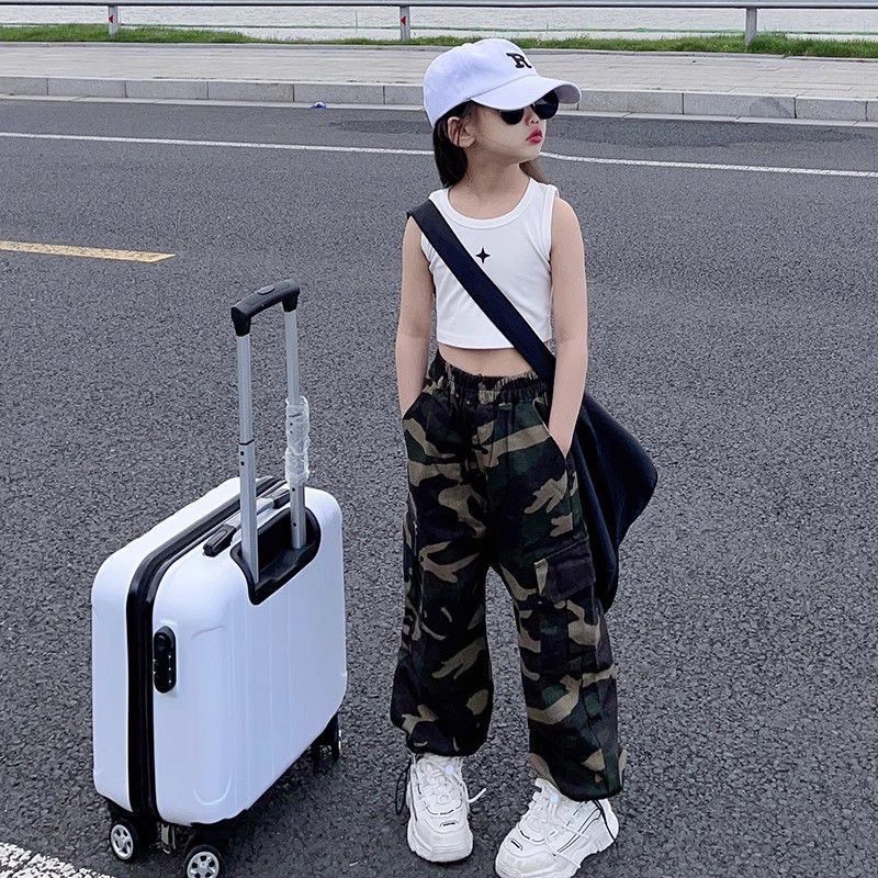 G43- áo tắng croptop quần hiphop rằn ri cho bé