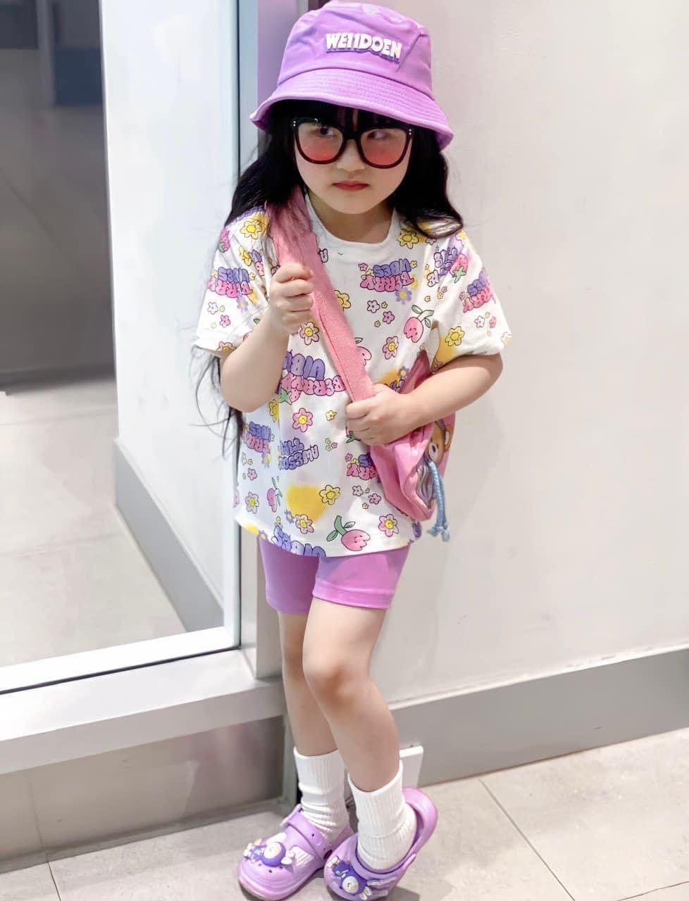 Sét bộ coton kèm mũ vành tím cho bé