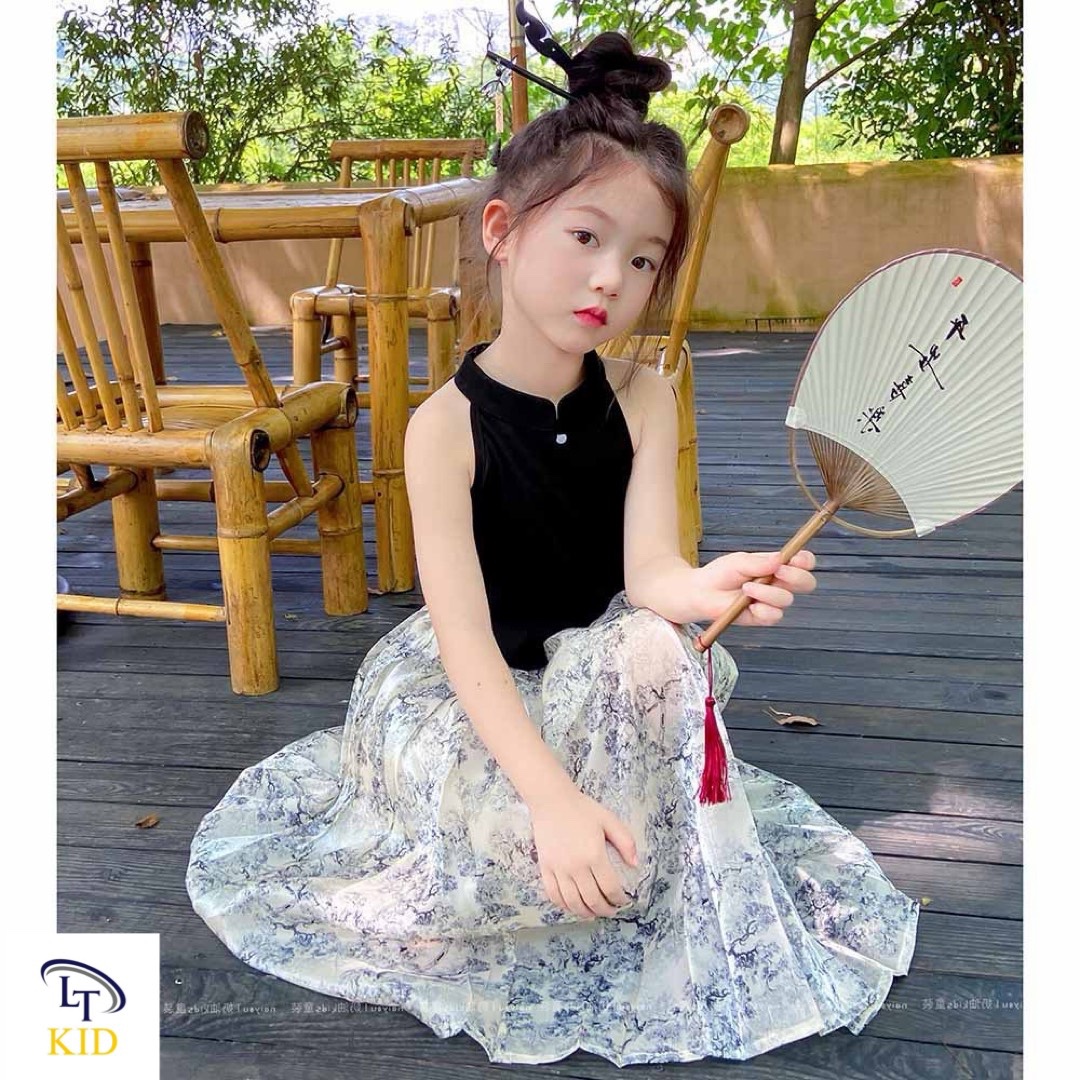 Sét áo đen cổ yếm cv voan bé gái