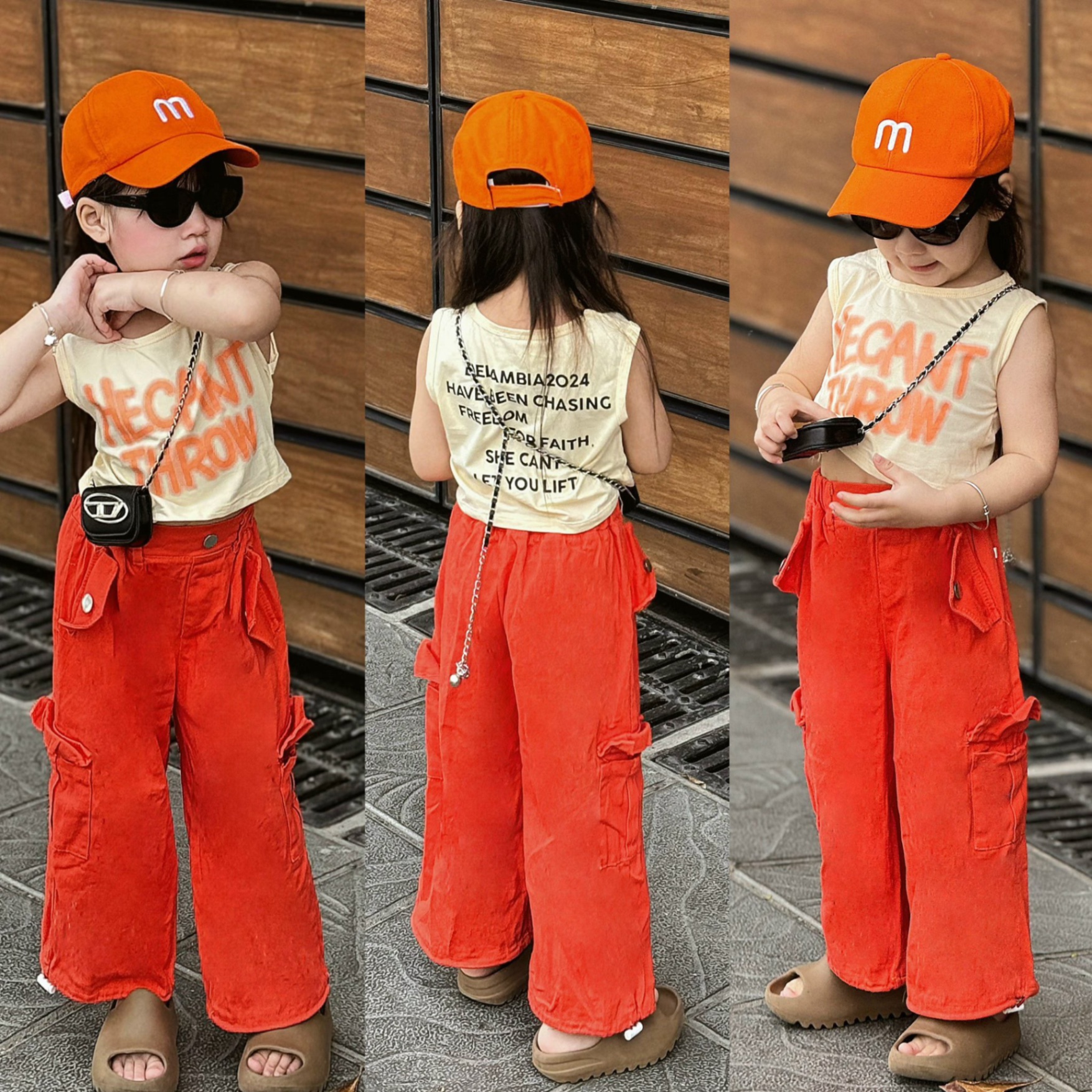 sét 3 chi tiết cam croptop kèm mũ cho bé