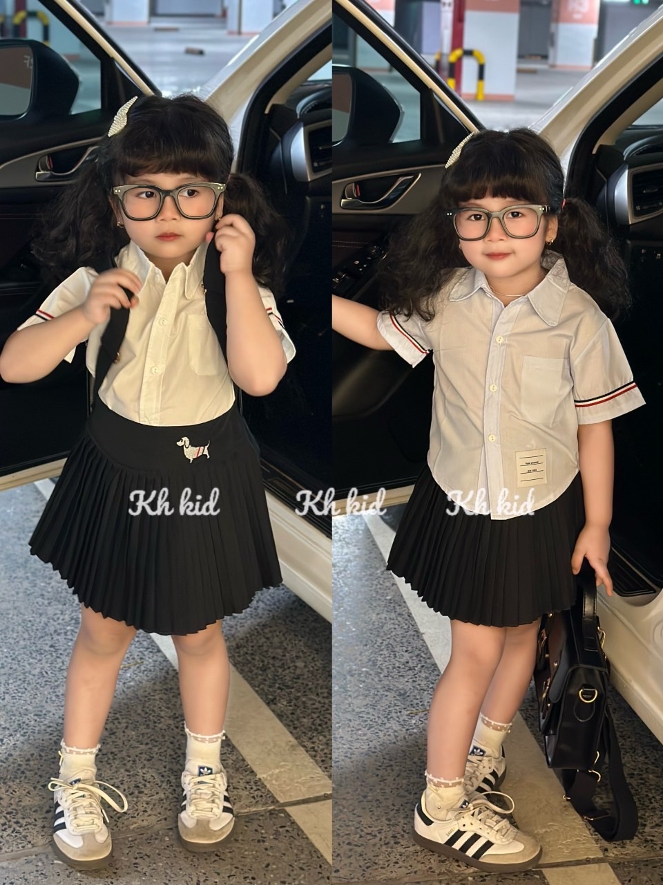 Sét áo sơ mi kèm cv đen dập ly ngựa cho bé