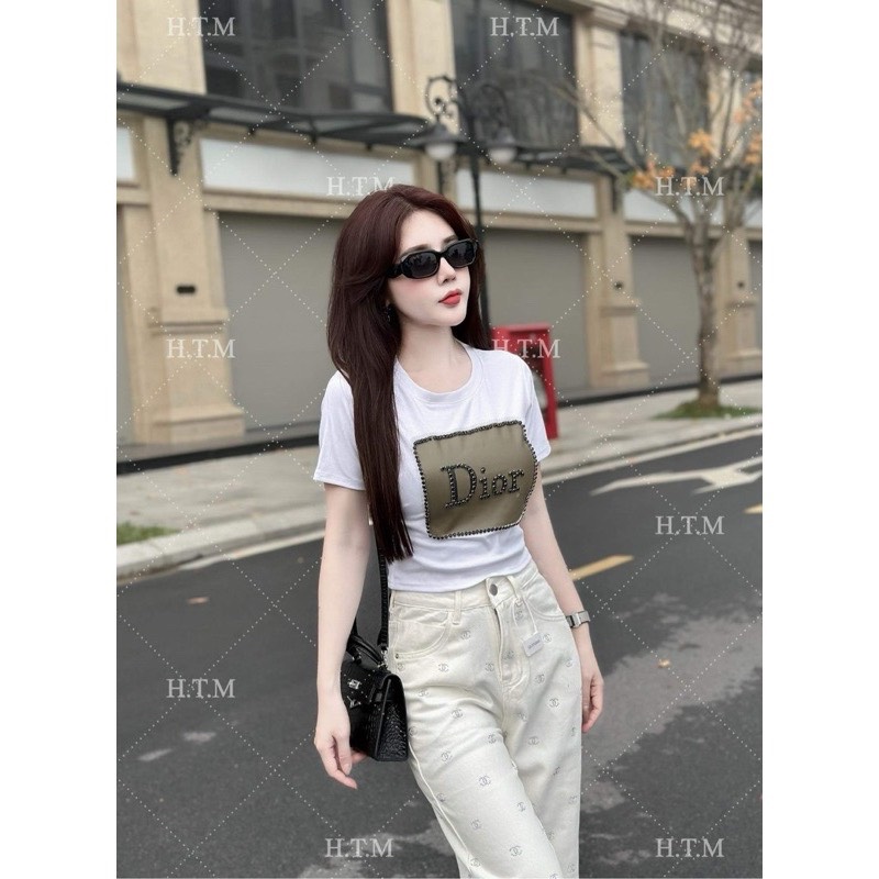 Bộ áo dì o croptop viền đá cv bò bé gái