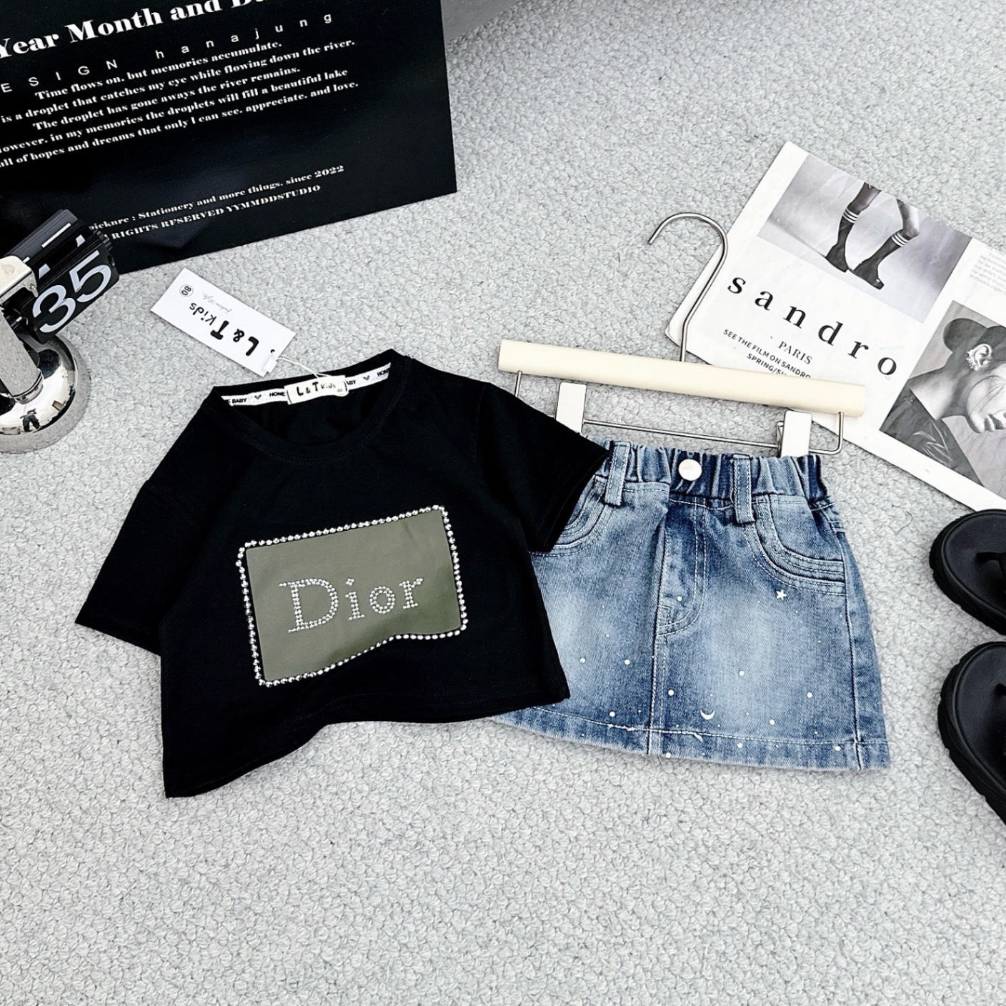 Bộ áo dì o croptop viền đá cv bò bé gái