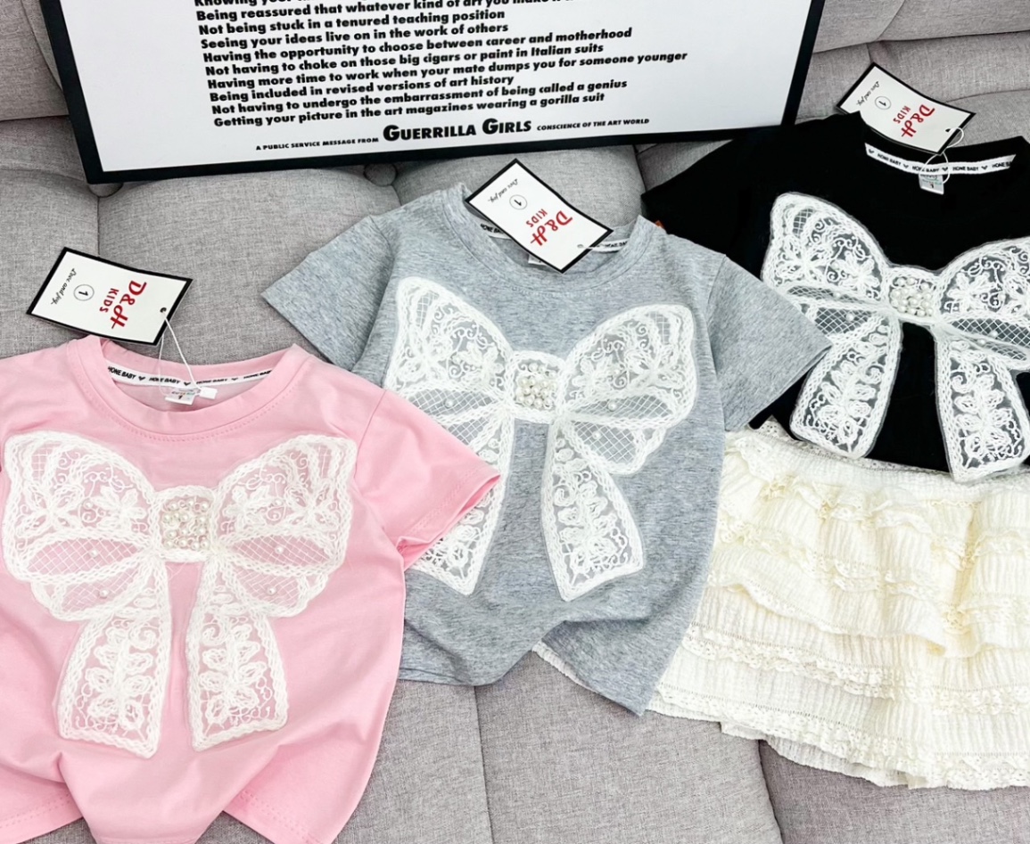 Sét bộ áo nơ đính ngọc cv ren tầng bé gái