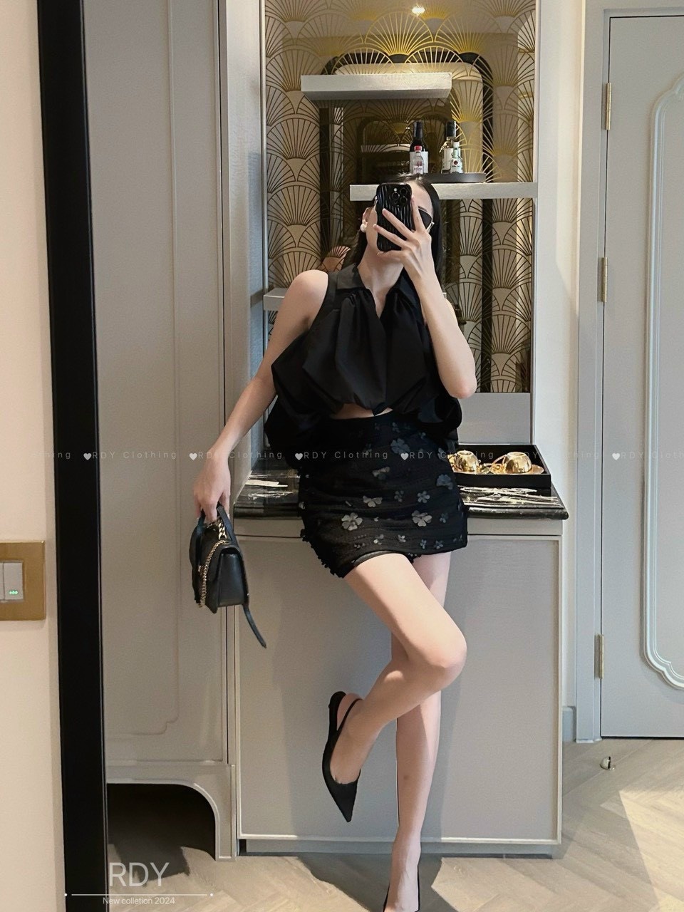 Sét áo sơ mi bom cv đính hoa3 lá cho bé