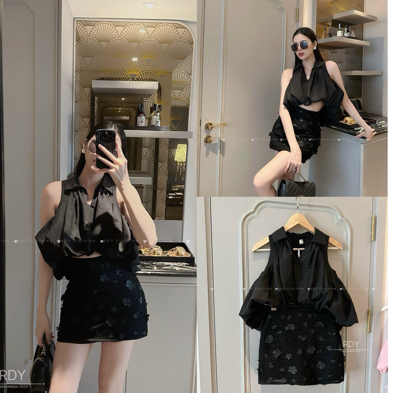 Sét áo sơ mi bom cv đính hoa3 lá cho bé