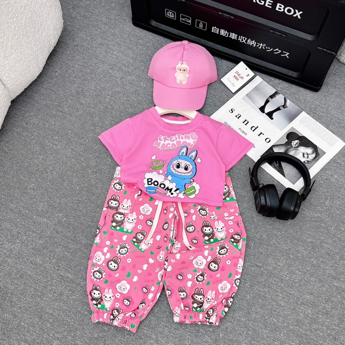 Sét 3 chi tiết bộ hồng quần bo ống bé gái