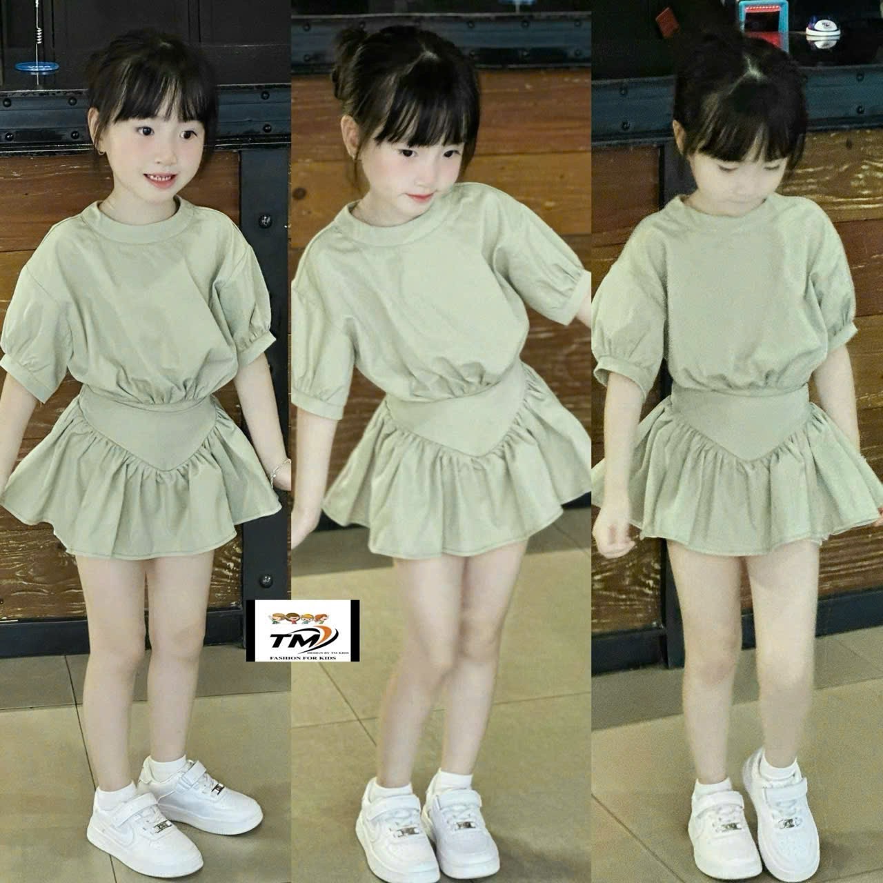 Sét bộ áo gió nhăn hồng xanh cv tm bé gái
