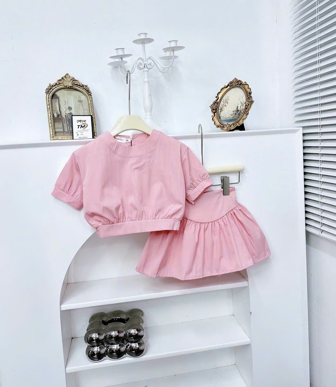Sét bộ áo gió nhăn hồng xanh cv tm bé gái