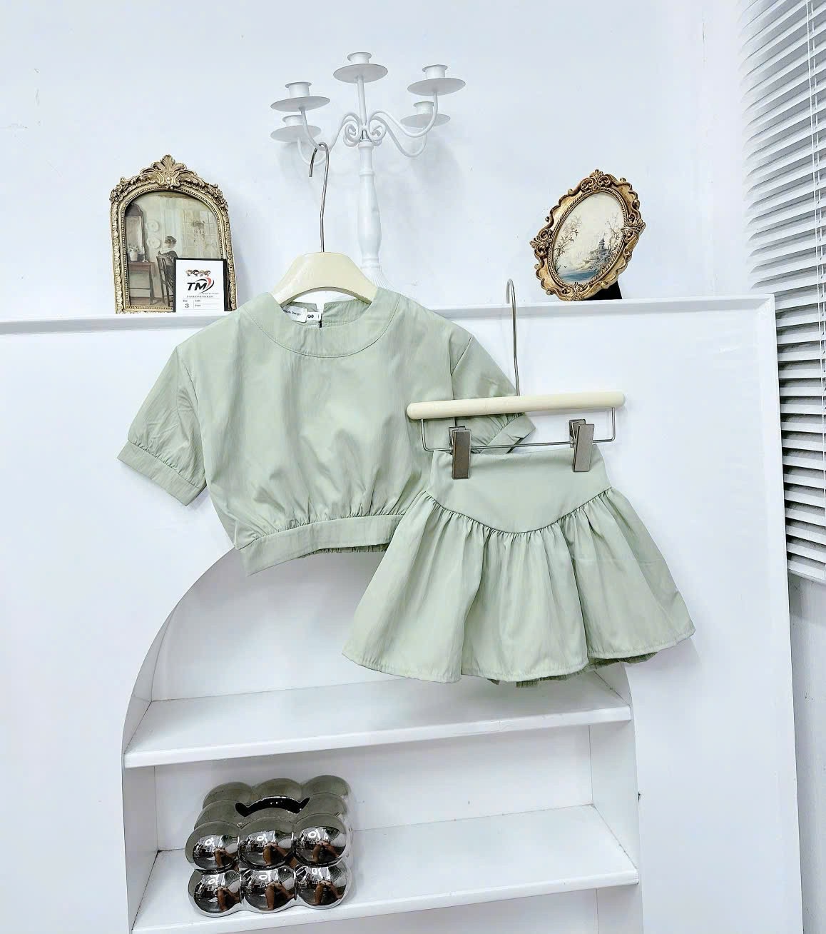 Sét bộ áo gió nhăn hồng xanh cv tm bé gái