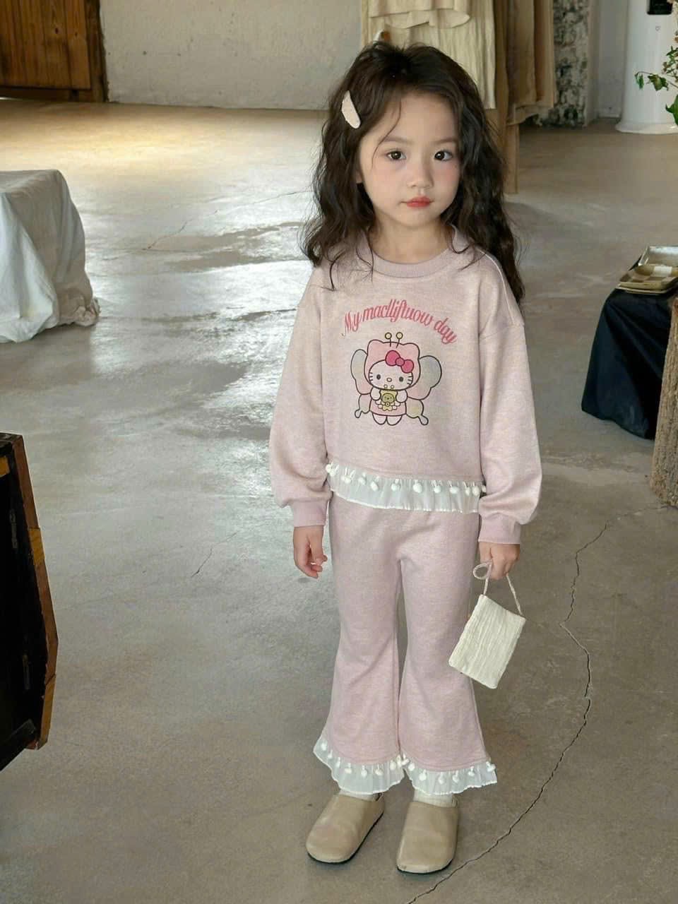 Sét hồng tăm zip kitty xk bé gái