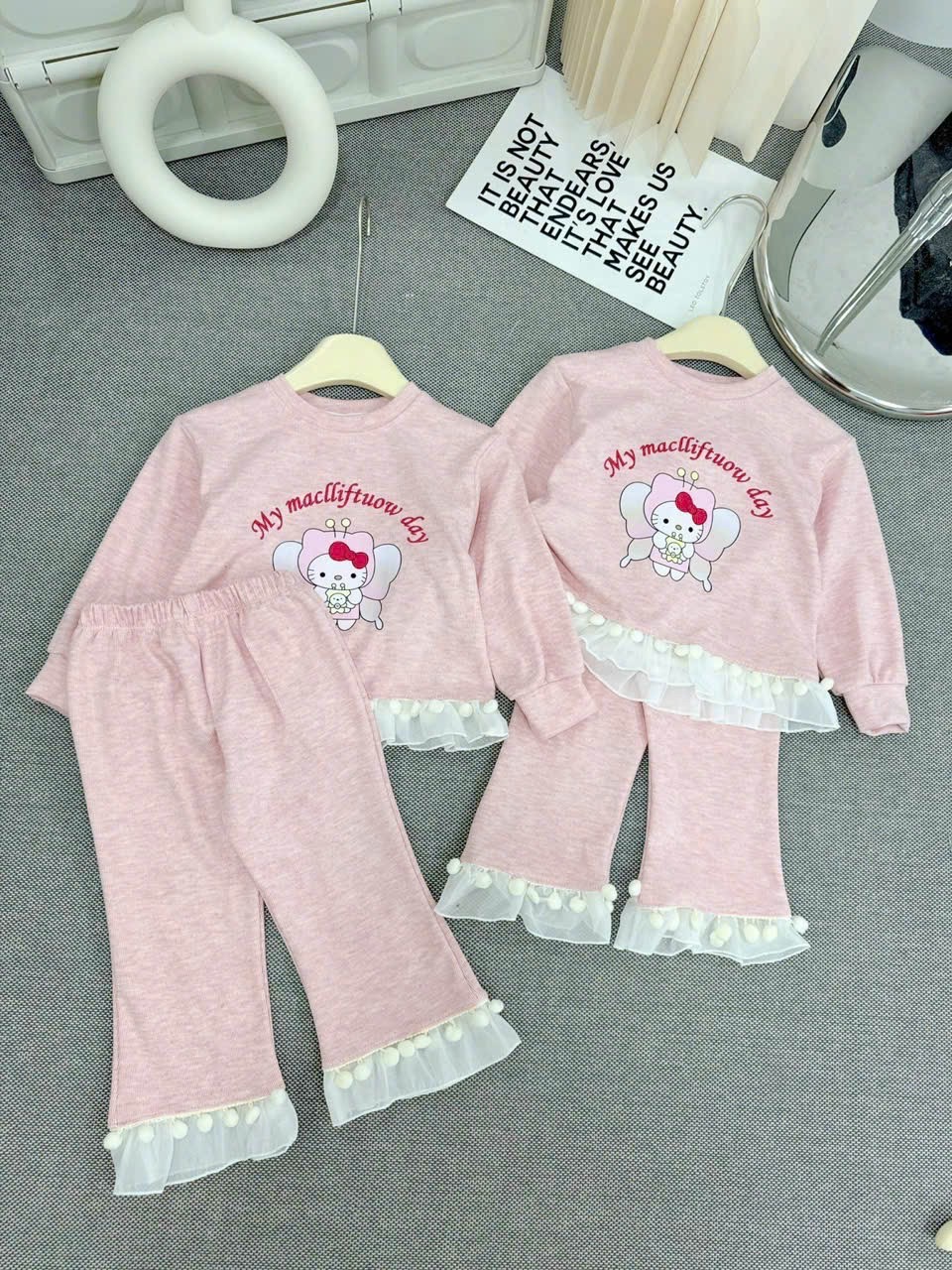 Sét hồng tăm zip kitty xk bé gái